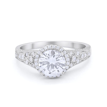 Art Deco Vintage Style Wedding Ring Simulated Cubic Zirconia 925 Sterling Silver